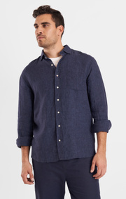 Boomerang - Linus Linneskjorta Tailored - Midnight blue