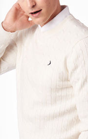 LUND CABLE KNIT CONTRAST O-NECK SWEATER