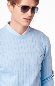 LUND CABLE KNIT CONTRAST O-NECK SWEATER