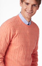 LUND CABLE KNIT CONTRAST O-NECK SWEATER