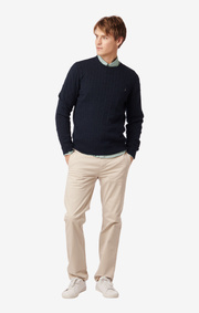 LUND CABLE KNIT CONTRAST O-NECK SWEATER