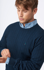 COTTON CASHMERE CABLE CREW NECK SWEATER