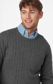 COTTON CASHMERE CABLE CREW NECK SWEATER