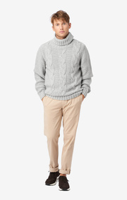 Boomerang - Cable roll neck sweater - Grey melange