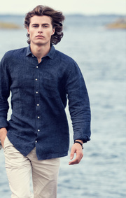 Boomerang - LINUS LINEN T.A. FIT CUT AWAY SHIRT - Blue nights