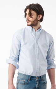 Boomerang - NILS ORG. COTTON STRIPE OXFORD T.A. FIT B.D. SHIRT - Ice blue