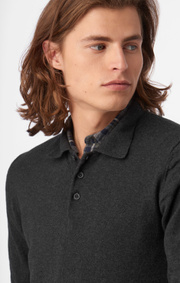 Boomerang - SIMON COTTON CASHMERE POLO SWEATER - Dk grey mela