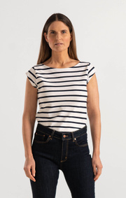 Boomerang - FREJUS STRIPED PIQUÉ TOP - Midnight blue